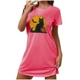 thumbnail image 1 of Sakmal Soft Nightgowns Women Pink Cute Halloween Loose Sleep Dress Black Cat Print Short Sleeve Short Crew Neck Nightgowns S-2XL, 1 of 4