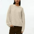 thumbnail image 1 of Sakmal Soft Women Sweaters Long Sleeve Pullover Tops Loose Crew Neck Beige Sweaters for Women, 1 of 7