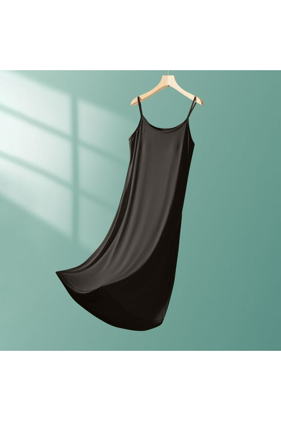 Soft Womens Moo Moo Nightgown Long Cotton Black Night dress Sleeveless Solid Chemises for Women