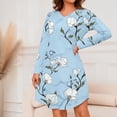 thumbnail image 1 of Sakmal Soft Womens Moomoo Nightgowns Short Blue Loungewear Long Sleeve Floral Nightgowns for Women, 1 of 7