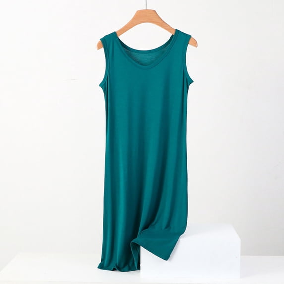 Sakmal Soft Womens Nightgowns Sleeveless Solid Long Modal Nightshirt V Neck Lightweight Sleepwear for Women