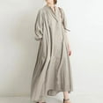thumbnail image 1 of Sakmal Solid Summer Dresses for Women Under $10 Button Down Elbow-Length Comfort Fit Beige Maxi Shirt Dress, 1 of 4