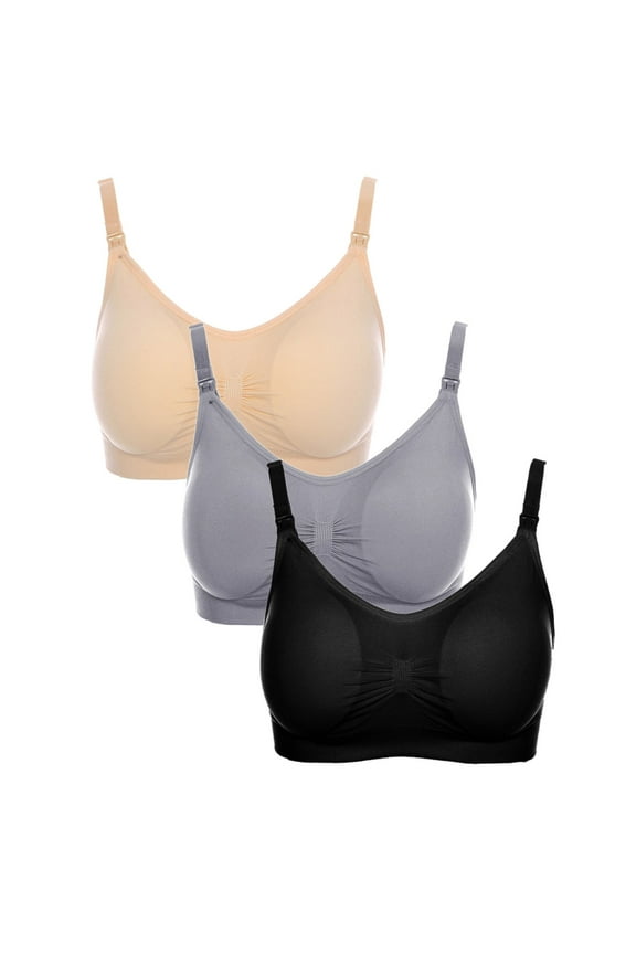 Solid Womens Bras Under $10 Breastfeeding Nursing Gray Seamless 3 Pack Maternity Friendly Tie Front Ladies Bra