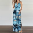 thumbnail image 1 of Sakmal Split Jumpsuits for Women Casual Sleeveless Blue Tropical Beach Overalls Full Wide Leg Hawaiian Halter Pants with Pockets, 1 of 6