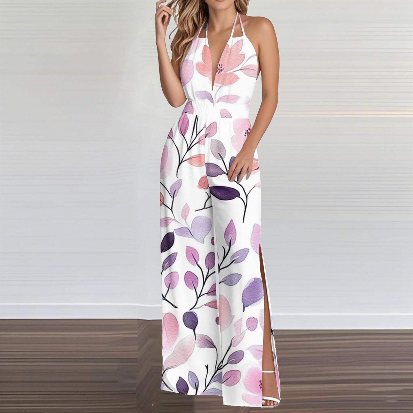 Women Casual 1 Piece Jumpsuit Summer Smocked Top Adjustable