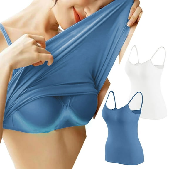 Sakmal Sport Built in Bra Tank Tops for Women Padded Lift Plus Size Blue Compression Ladies Bras XL,2-Pack