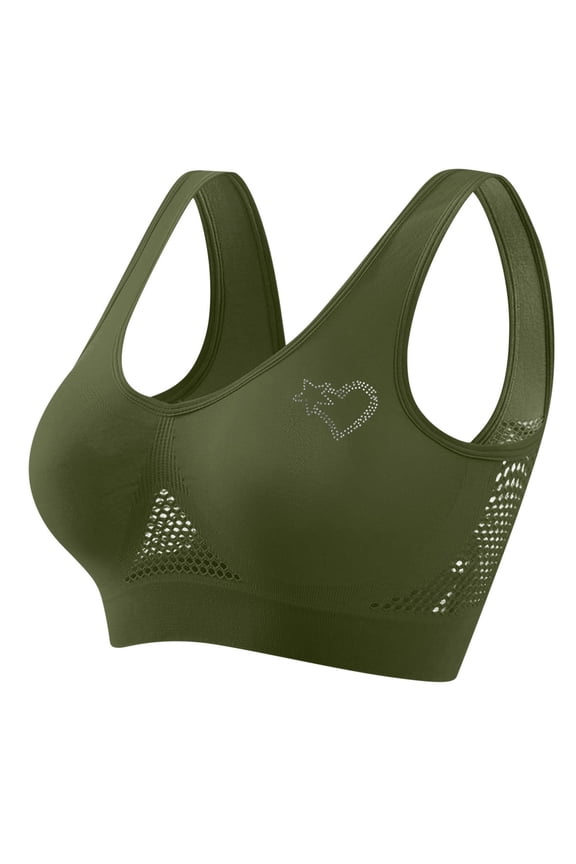 Sports Bras Heart Print Wireless Plus Size Green Seamless Stretchy Womens Sports Bras L