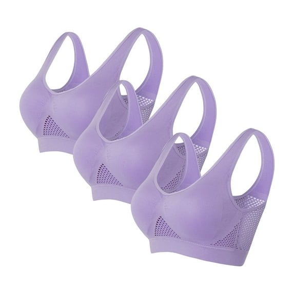 Sakmal Sports Bras for Women 3 Pack Large Bust Solid Compression Purple Stretchy Ladies Sports Bras M