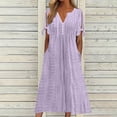 thumbnail image 1 of Sakmal Spring Dresses Maxi Purple Shirt Dress V Neck Solid Short Sleeve Dresses with Pockets, 1 of 6