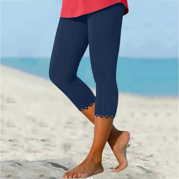 Sakmal Spring Pants for Women 2024 Cropped Blue Lace Workout Yoga High Waisted Ladies Trousers