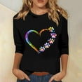 thumbnail image 1 of Sakmal Spring Tops for Women 2024 3/4 Sleeve Black Floral Paw Crew Neck Puppy T-Shirts Womens T Shirts, 1 of 4