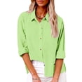 thumbnail image 1 of Sakmal Spring Tops for Women 2024 Long Sleeve Green Button Solid Collared Blouses Ladies Shirts,XXL, 1 of 8