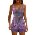 thumbnail image 1 of Sakmal Square Neck Rompers for Women Purple Swim Racerback Sleeveless Short Jumpsuits Floral Rompers, 1 of 4