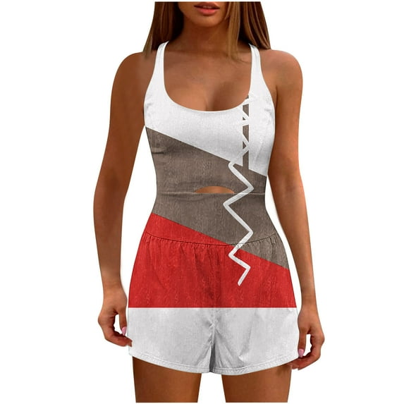 Sakmal Square Neck Womens Summer Rompers Gray Swim Racerback Sleeveless Short Jumpsuits Floral Rompers