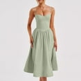 thumbnail image 1 of Sakmal Square Neckline Casual Summer Dresses for Women Long Green Solid Pleated Sexy Sleeveless Slip Dress, 1 of 9
