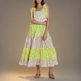 thumbnail image 1 of Sakmal Square Neckline Dresses for Women 2024 Maxi Green Sleeveless Pleated Floral Boho Flowy Slip Dress, 1 of 6