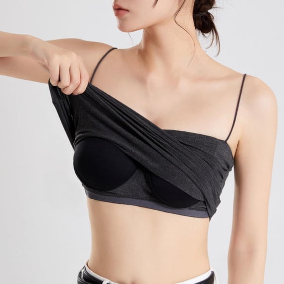 Sakmal Square Neckline Women Tank Tops With Built In Bras Camisole Spaghetti Straps Cropped Shirts Trendy Gray Solid Womens Tank Tops XL