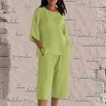 thumbnail image 1 of Sakmal Straight Leg Cotton Linen Shorts Sets Women Bermuda High Waisted Plus Szie 2 Piece Outfits Green Lightweight Solid Ladies Shorts 5XL, 1 of 5
