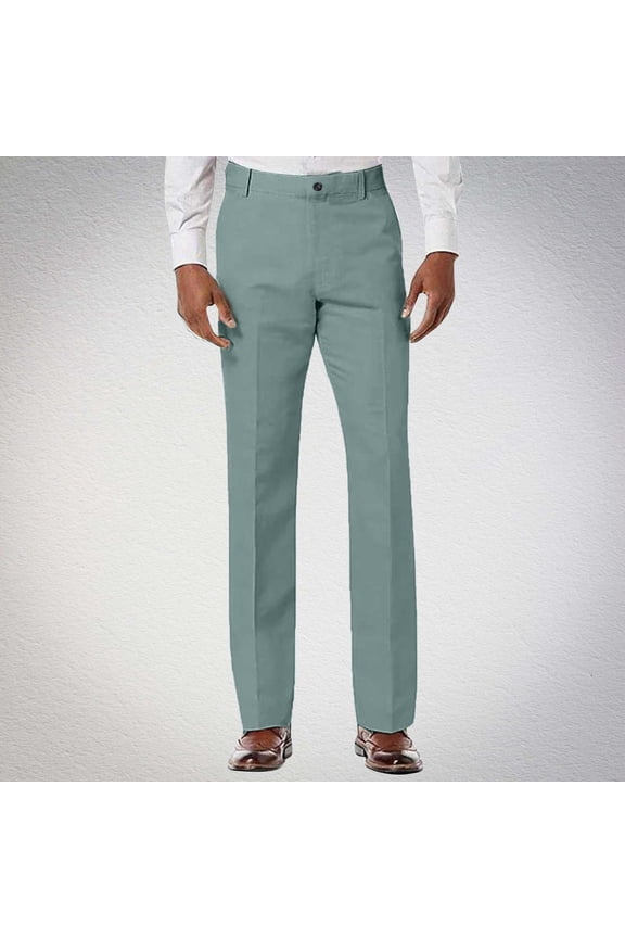 Straight Leg Khaki Pants Men Dress Cotton and Linen Trousers Green Classic Fit Stretch Chino Pants Men 3XL