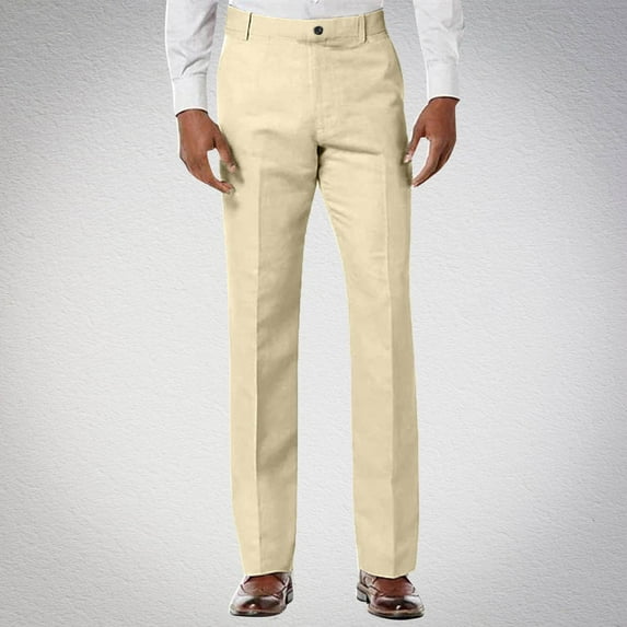Sakmal Straight Leg Khaki Pants for Men Cotton and Linen Work Trousers Stretch Classic Fit Beige Mens Chino Pants XL