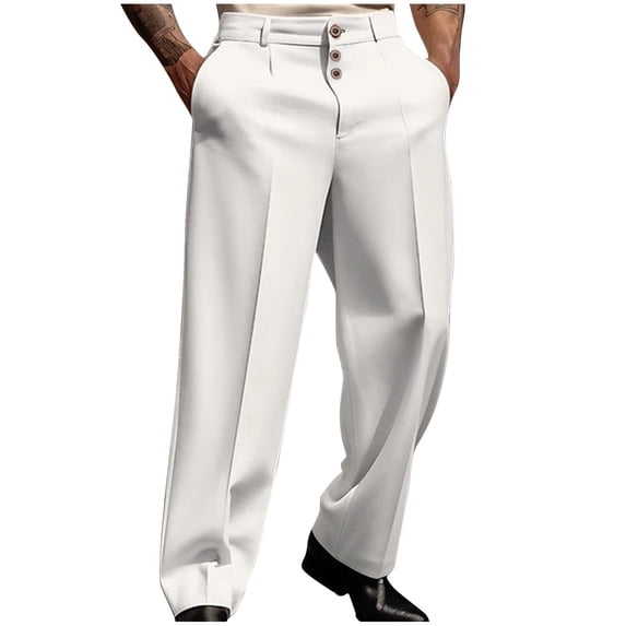 Sakmal Straight Leg Khaki Pants for Men Dress Trousers White Relaxed Fit Business Casual Chino Pants for Men XL