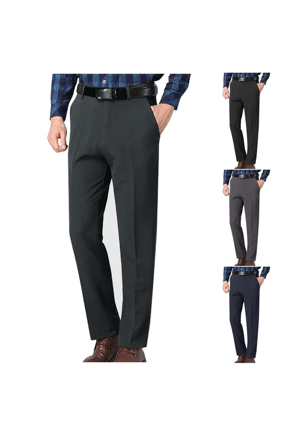 Straight Leg Khaki Pants for Men High Waisted Trousers Black Business Casual Chino Pants Men