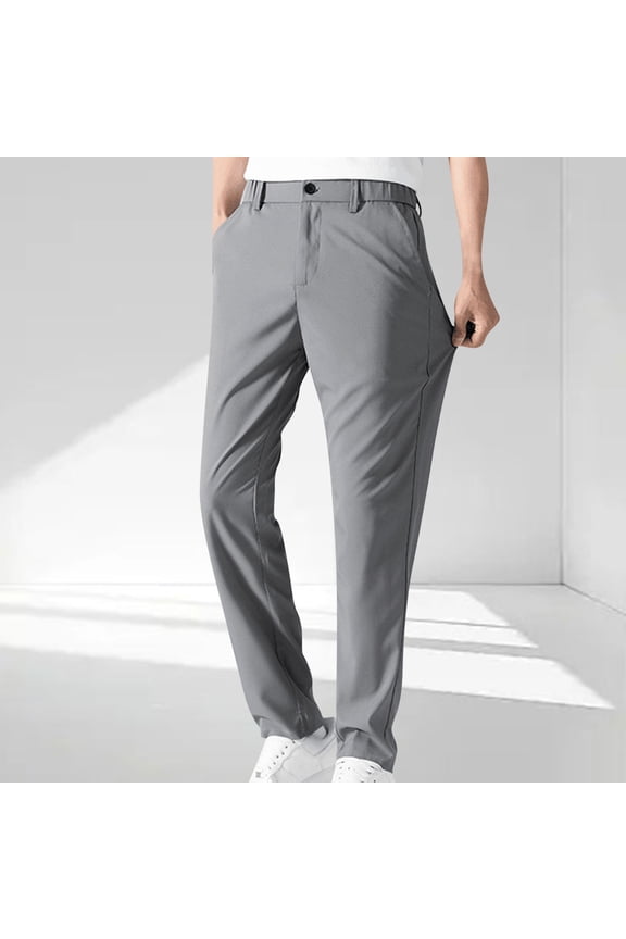 Straight Leg Men's Khaki Pants Dress Cooling Slacks Gray Classic Fit Mens Chino Pants S