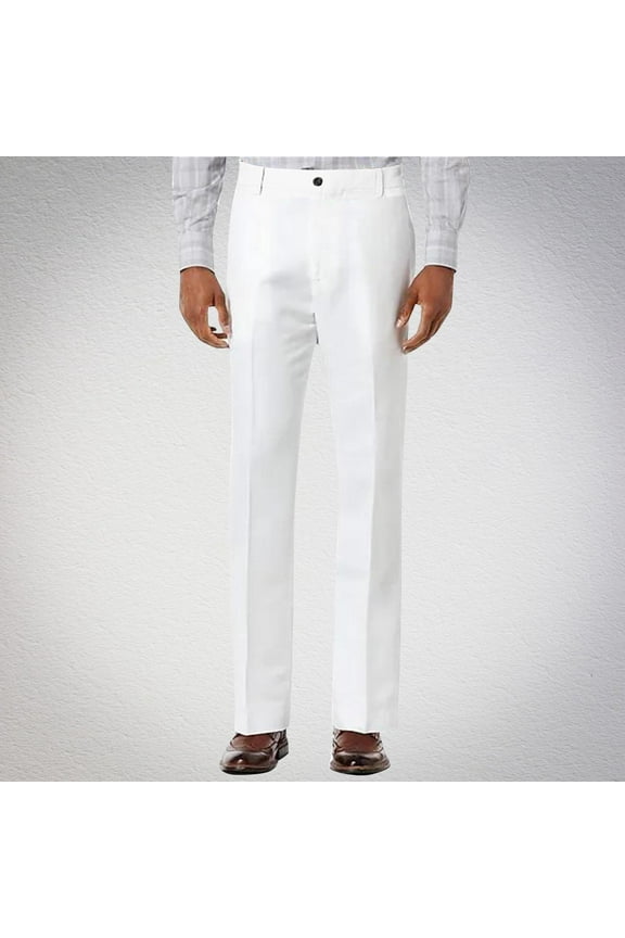 Straight Leg Men's Khaki Pants High Waisted Cotton and Linen Trousers White Business Casual Classic Fit Men's Chino Pants XXL