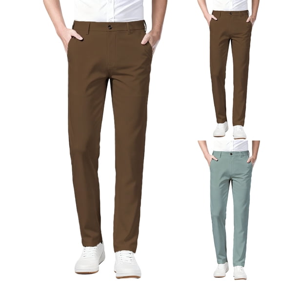 Sakmal Straight Leg Men's Khaki Pants High Waisted Trousers Classic Fit Yellow Stretch Chino Pants Men L