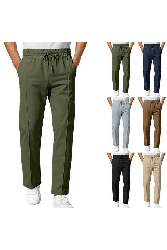 Straight Leg Men's Khaki Pants Work Slacks Green Classic Fit Chino Pants for Men L