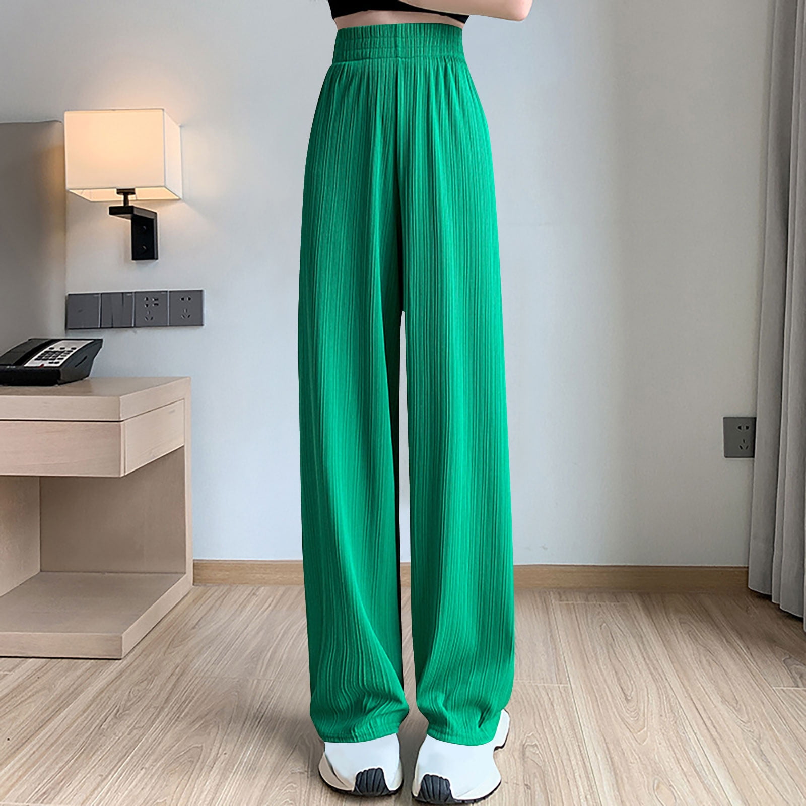 Women Pink & Green Abstract Waves Print Straight Pants