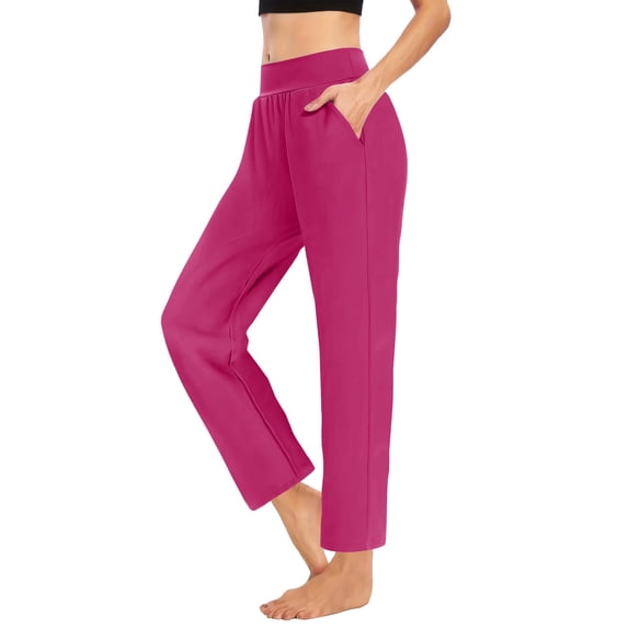 Sakmal Straight Leg Pants for Women Yoga Mid Pleated Athleisure Solid Ankle Length Pink Pants