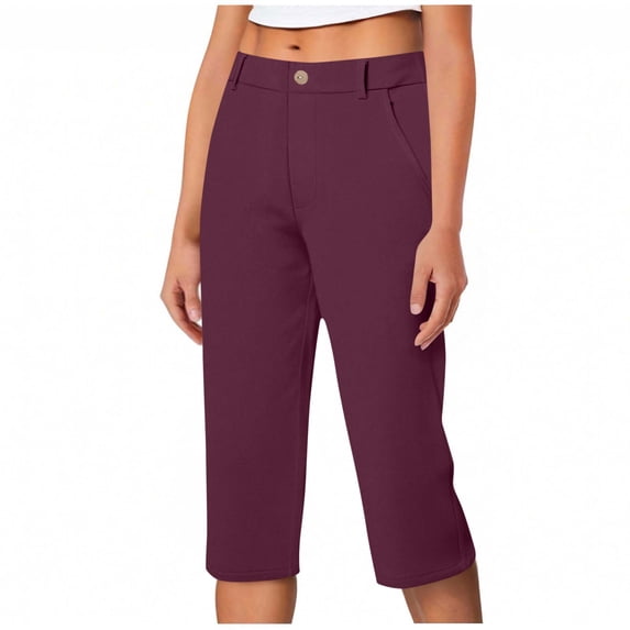 Sakmal Straight Leg Women's Capri Khaki Pants High Waisted Stretchy Work Pants Lightweight Solid Beach Vacation Women's Capris XL