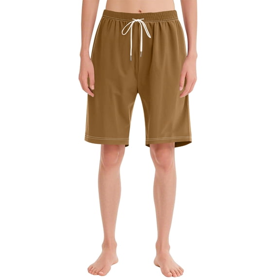 Sakmal Straight Leg Women's Shorts Bermuda Plus Szie Knee Length High Waisted Yellow Solid Casual Ladies Shorts with Pockets