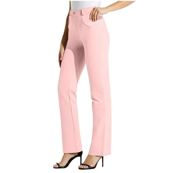 Sakmal Straight Leg Womens Pants Trousers Khakis High Waisted Work Pink Solid Pants with Pockets