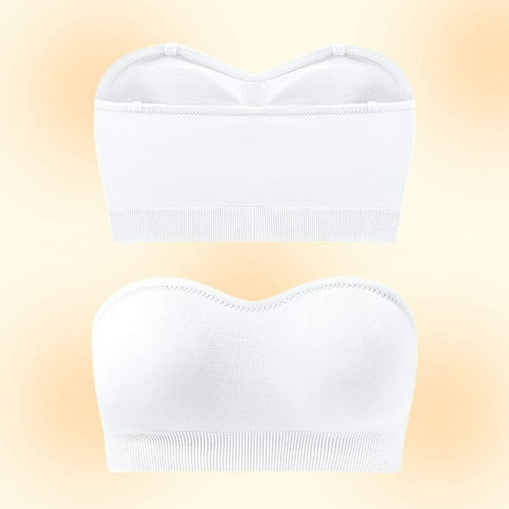 Sakmal Strapless Bras for Women Bandeau Seamless No Underwire Bralette White Soft Cup T-Shirt Bras for Ladie L