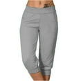 thumbnail image 1 of Sakmal Stretchy Capris for Women Slim Leg Casual Gray Midi Plain Elastic Waist Mid Rise Capris, 1 of 6