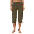 thumbnail image 1 of Sakmal Stretchy Pants for Women Cargo Green Cotton Slim Leg Drawstring High Waisted Cropped Solid Capris, 1 of 6
