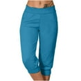 thumbnail image 1 of Sakmal Stretchy Women Capris Blue Casual Slim Leg Elastic Waist Mid Rise Midi Plain Capris, 1 of 6