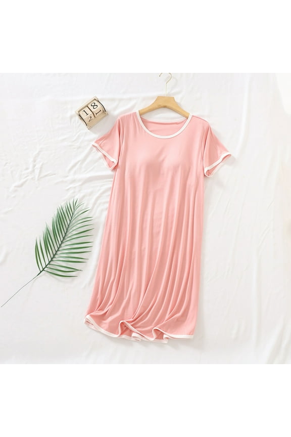 Stretchy Womens Moomoo Nightgown Modal Soft Pink Mumu Dress Solid Long Short Sleeve Crew Neck Nightgowns M-2XL