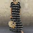 thumbnail image 1 of Sakmal Striped Plus Size Dresses for Curvy Women Maxi Dresses Black Casual V-Neck Short Sleeve Dresses for Ladies, 1 of 9