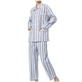 thumbnail image 1 of Sakmal Striped Womens Pajamas Two Piece Long Sleeve Shirt and Pants Cotton Plus Size Lounge Set ,Gray,S, 1 of 4