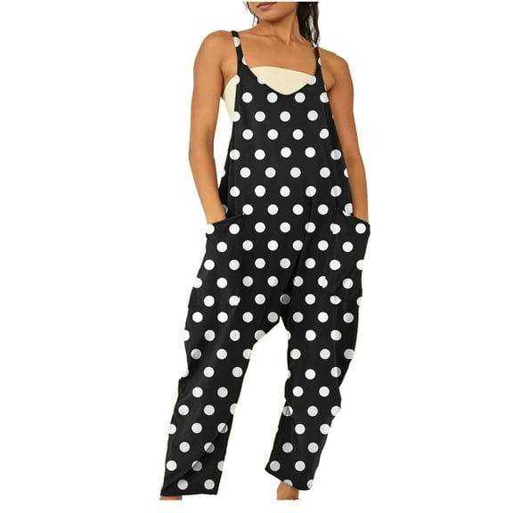 Sakmal Summer Casual Jumpsuits for Women Black Sleeveless Petite Overalls Long V Neck Wide Leg Floral Pants with Pockets