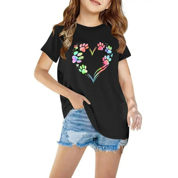 Sakmal Summer Clothes For Kids Cotton Black Floral 3-7y Crew Neck Short Sleeve Daily Life Boys And Girls Outfits 7-8