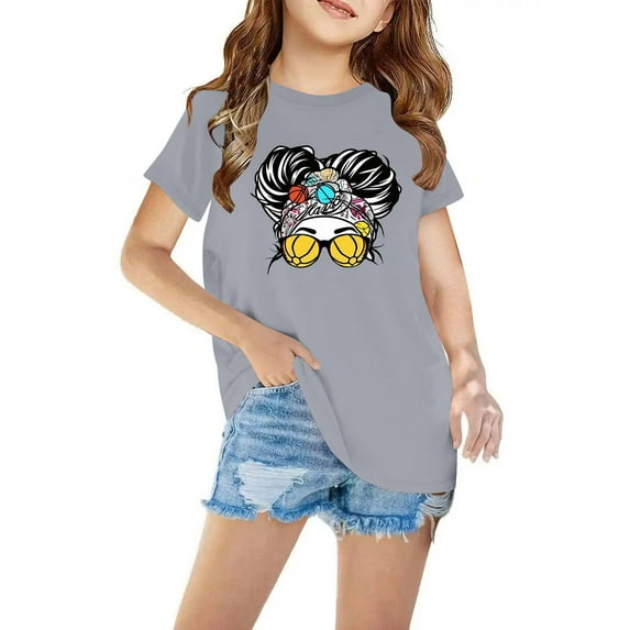 Sakmal Summer Clothes For Kids Gray Cotton Short Sleeve Crew Neck Floral 3-7y Daily Life Kids Tops Boy And Girl