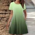 thumbnail image 1 of Sakmal Summer Dresses for Women 2024 Mid-Length Crew Neck Green with Pocket Loose Fit Gradient Short Sleeve Basic Shift Dress, 1 of 5