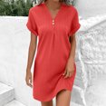 thumbnail image 1 of Sakmal Summer Dresses for Women 2025 Shift Mini V Neck Short Sleeve Red Ribbed Dresses ,Sizes S-2XL, 1 of 9