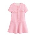 thumbnail image 1 of Sakmal Summer Dresses for Women Under $10 Crew Neck Mid-Length Pink Short Sleeve Button Down Solid Shirt Dress, 1 of 2