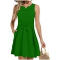 thumbnail image 1 of Sakmal Summer Dresses for Women Under $10 Notch Neck Green Mid-Length Tie Pleated Sleeveless Solid A-Line Dress, 1 of 6