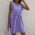 thumbnail image 1 of Sakmal Summer Dresses for Women Under $10 Square Neckline Mid-Length Purple Pleated Solid Sleeveless Ruffle Shift Dress, 1 of 7
